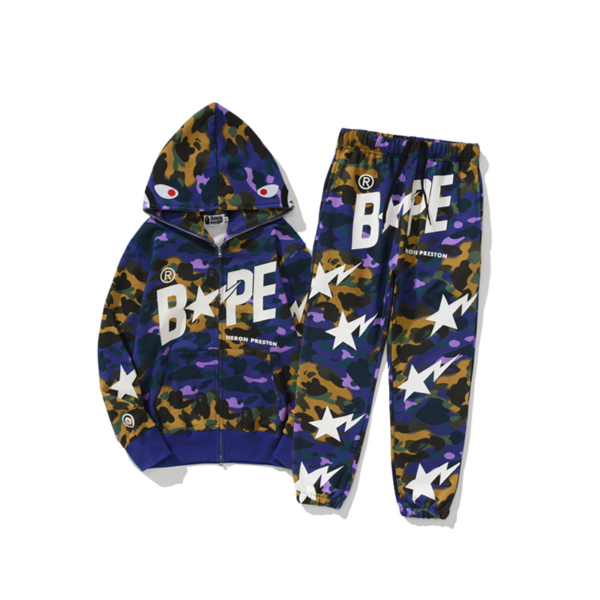 BAPE Ape Head Pattern Track Suit-Purple